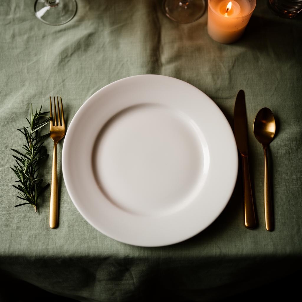 Empty place setting suggesting tonight's recipe: Roast Broccoli & Tahini