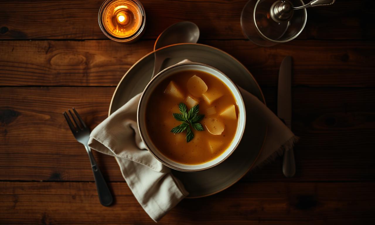 Place setting suggesting tonight's soup: Miso Mushroom Broth