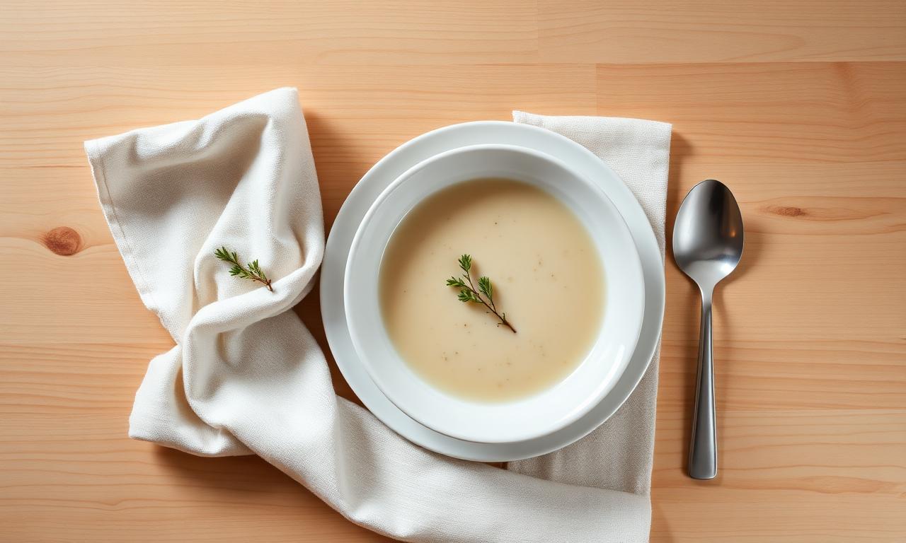 Place setting suggesting tonight's soup: Carrot & Ginger